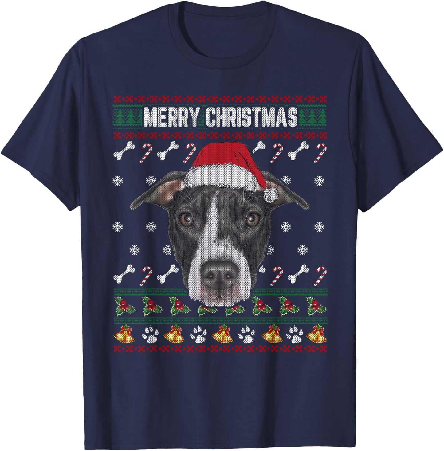 Merry Christmas T Shirt Pit Bull Lovers Ugly Xmas Sweater T-Shirt - T-Shirt | Navy