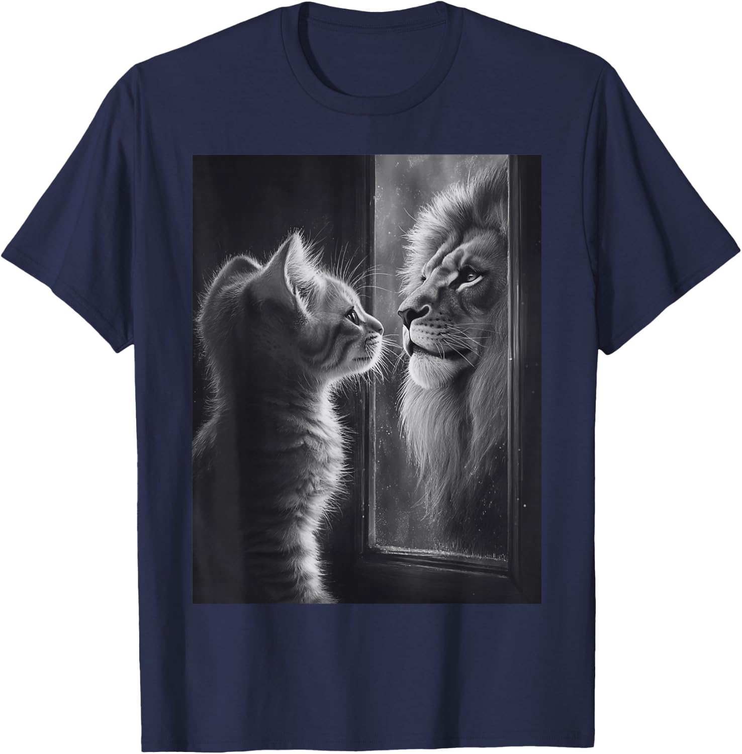 Cat Lion Mirror Reflection Art Gifts Animal Face Ni T-Shirt - T-Shirt | Navy