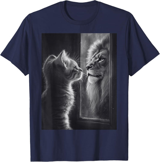 Cat Lion Mirror Reflection Art Gifts Animal Face Ni T-Shirt - T-Shirt | Navy