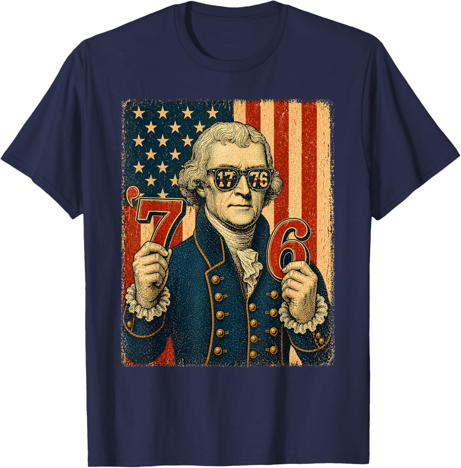4th of July Thomas Jefferson USA Flag 7 6 Meme Men Women T-Shirt - T-Shirt | Navy