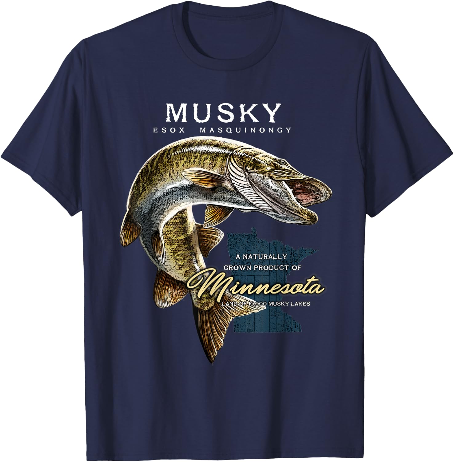 Musky Fishing Minnesota T-Shirt - T-Shirt | Navy