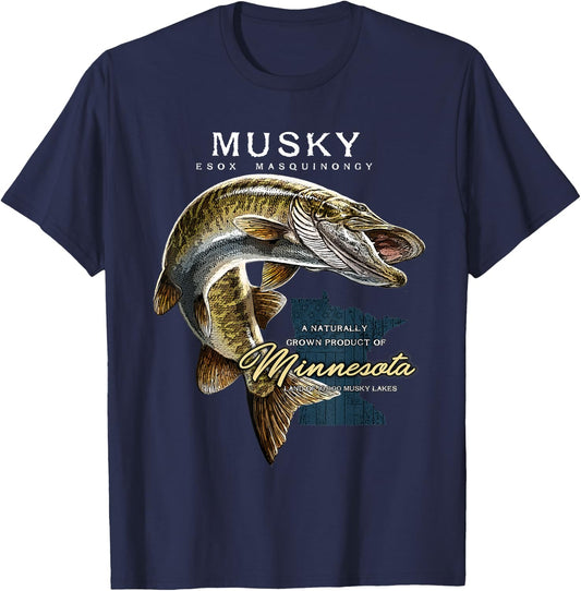 Musky Fishing Minnesota T-Shirt - T-Shirt | Navy