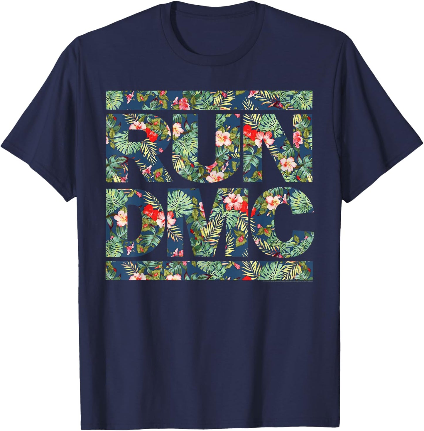 Run DMC Official Floral Blue Logo T-Shirt - T-Shirt | Navy