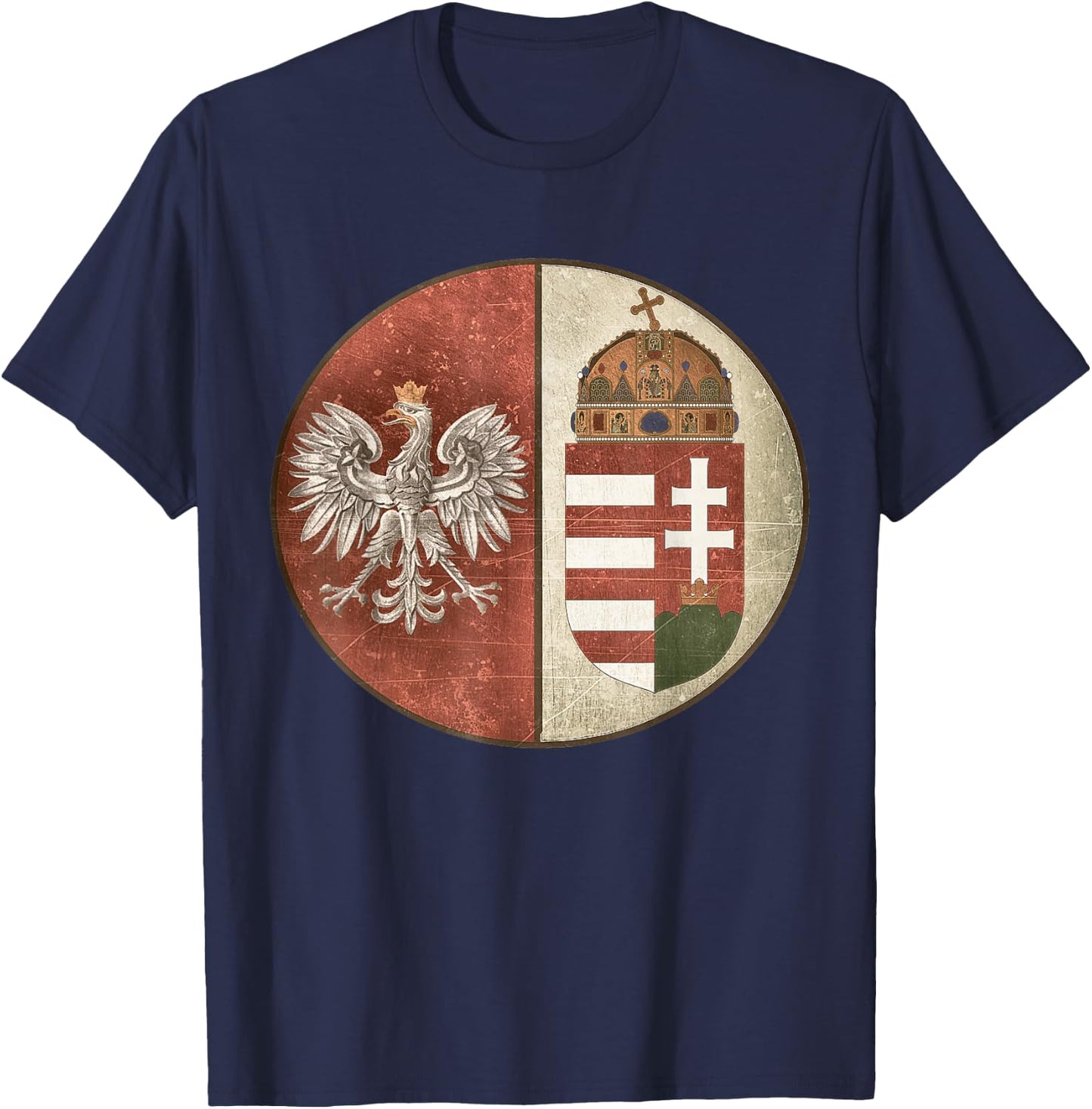 Poland Hungary Heritage Vintage-look Polska Hungarian T-Shirt - T-Shirt | Navy
