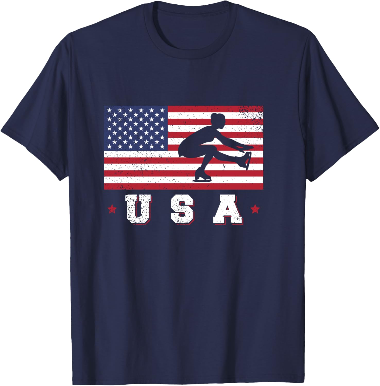 American USA Flag Ice Figure Skating Patriotic Gift T-Shirt - T-Shirt | Navy