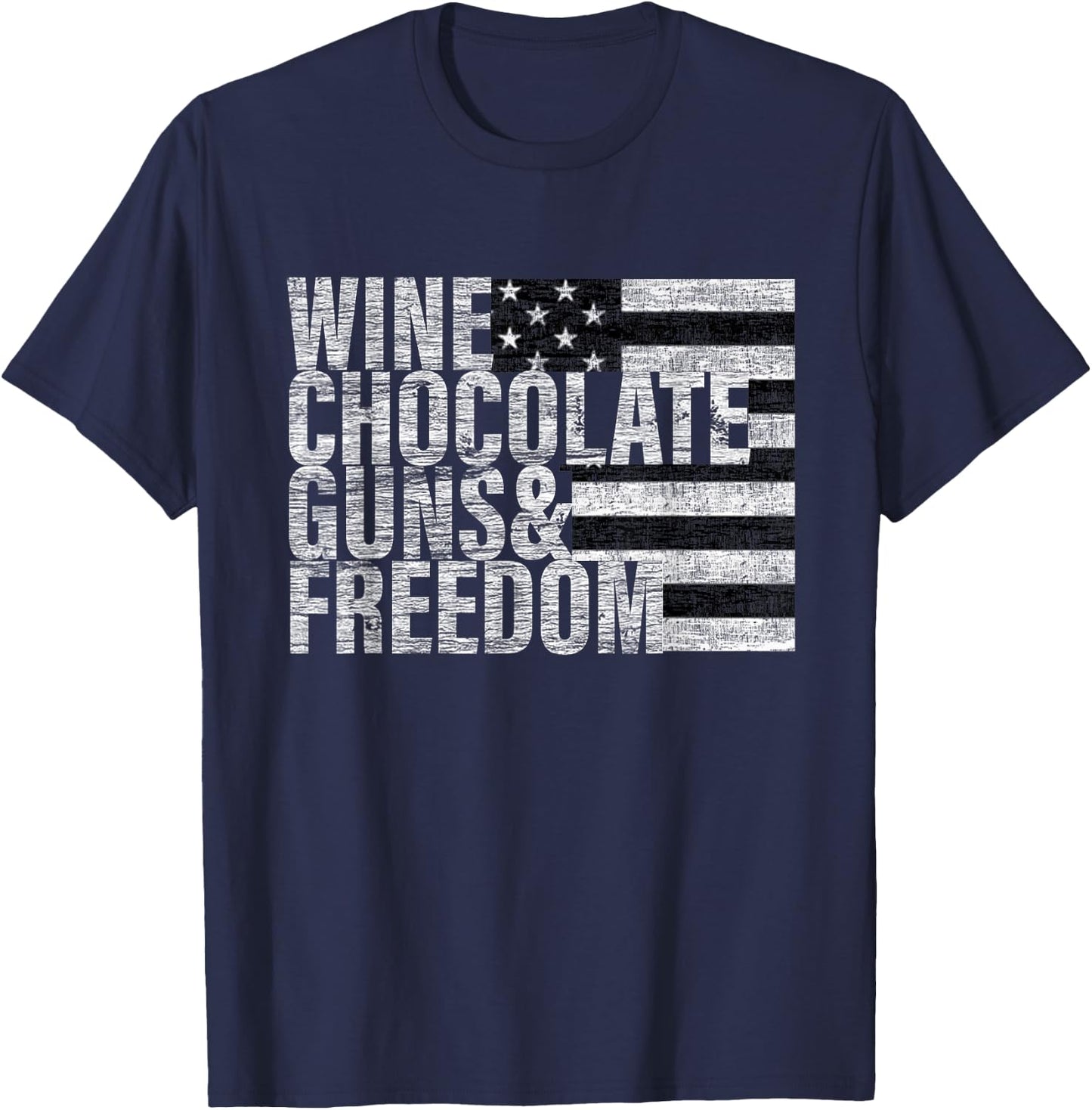Wine Chocolate Guns & Freedom Women's Flag T-Shirt - T-Shirt | Navy