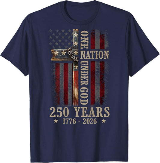 One Nation Under God 250 Years 250th Anniversary (ON Back) T-Shirt - T-Shirt | Navy