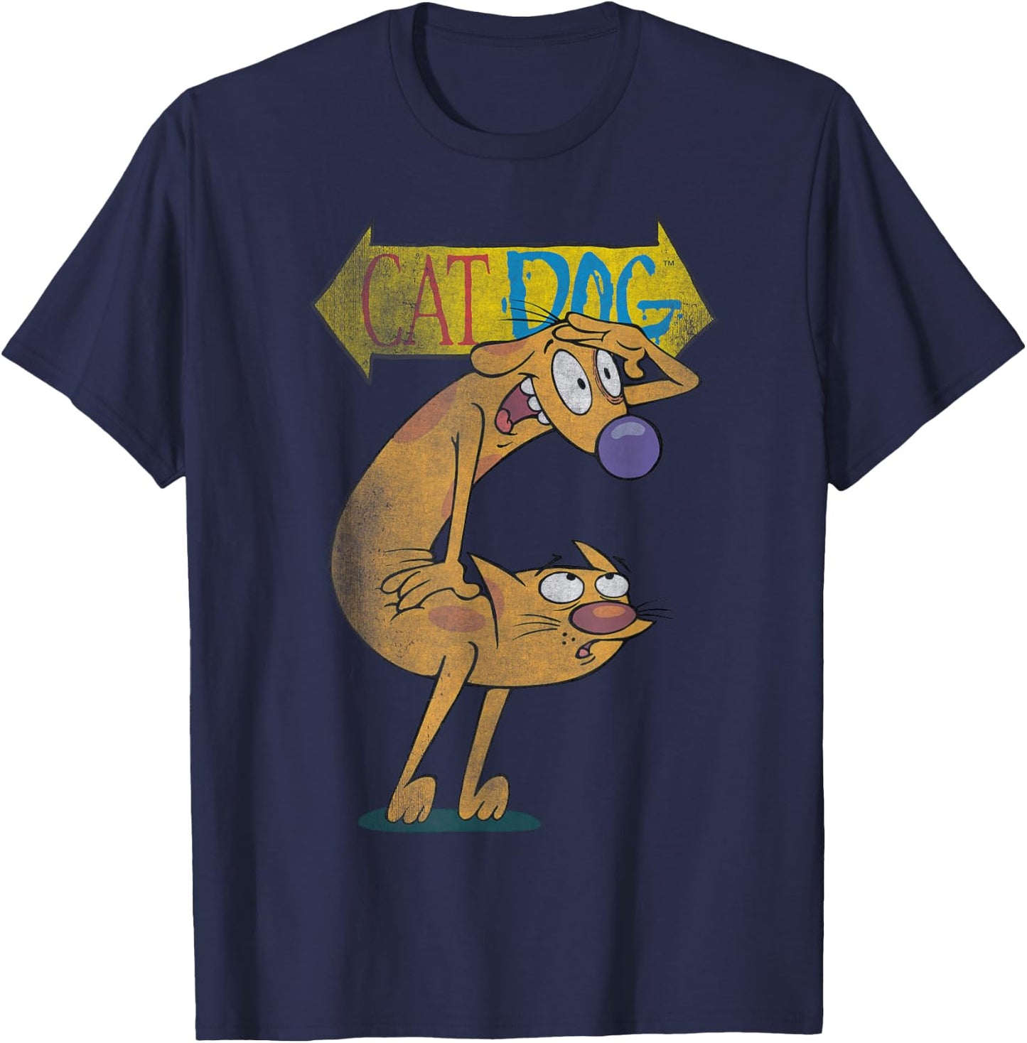 Nickelodeon Classic Nickelodeon CatDog Character Logo T Shirt, Black, Small US T-Shirt - T-Shirt | Navy