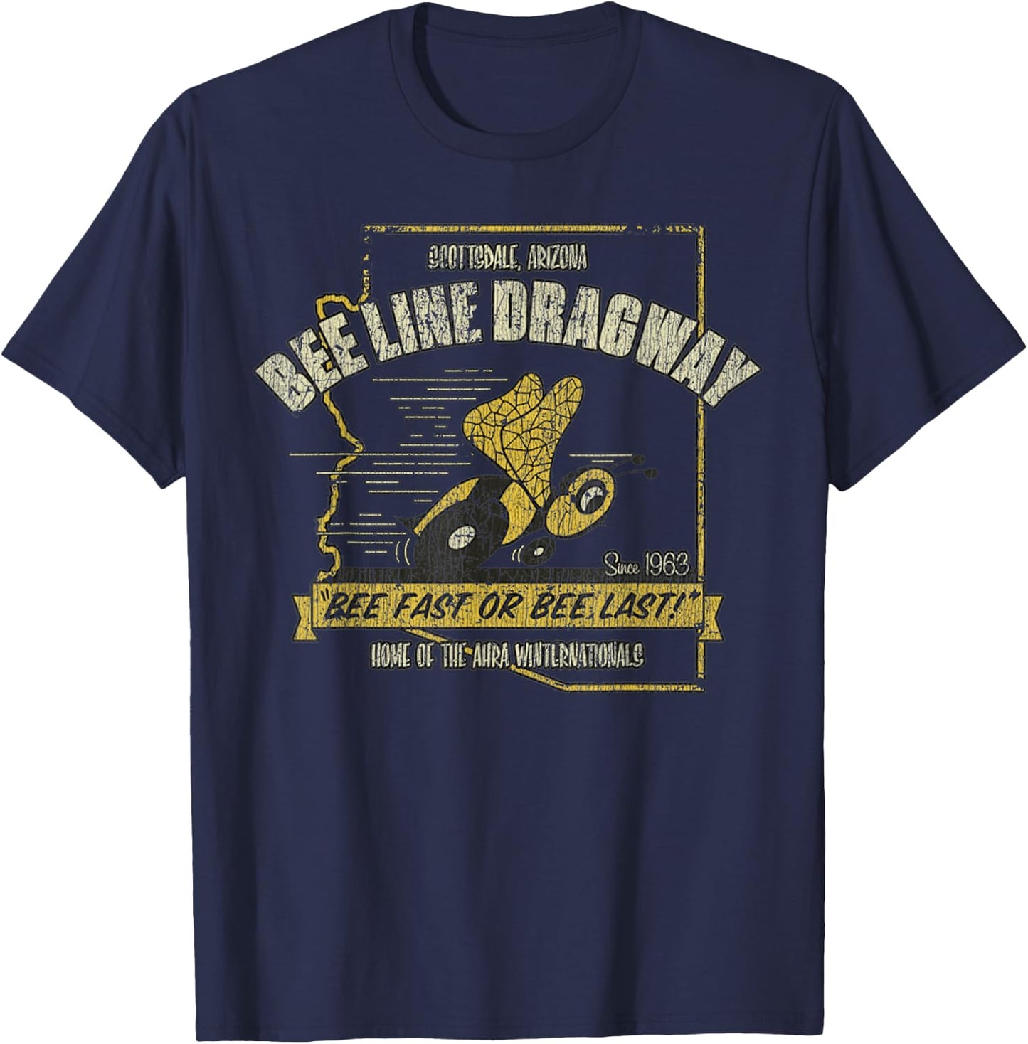 Vintage Bee Dragway Arizona Drag Racing Distressed T-Shirt - T-Shirt | Navy