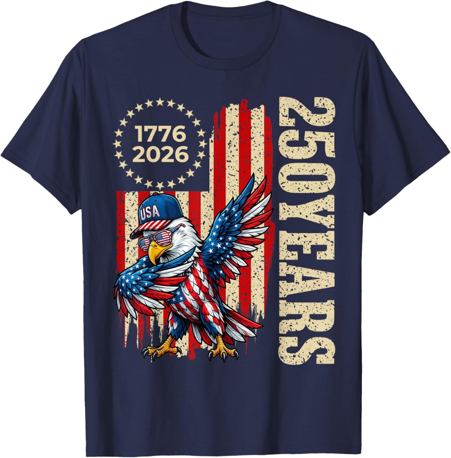 250 Years Dab Dance Vintage USA Flag 4th of July 1776 2026 T-Shirt - T-Shirt | Navy