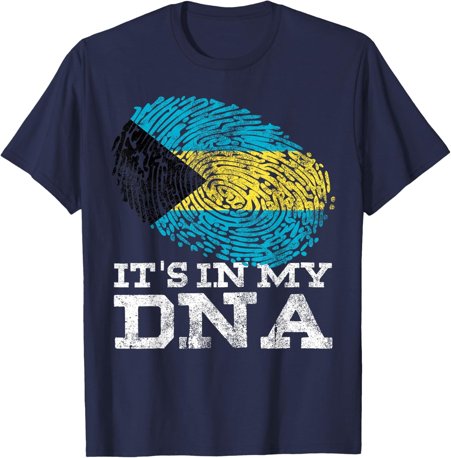 It's in My DNA Bahamian Gifts Fingerprint Proud Bahamas Flag T-Shirt - T-Shirt | Navy