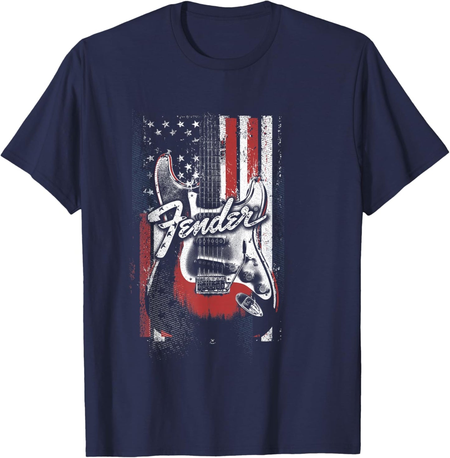 Fender 4th Of July Red White & Rock Vintage Poster T-Shirt - T-Shirt | Navy