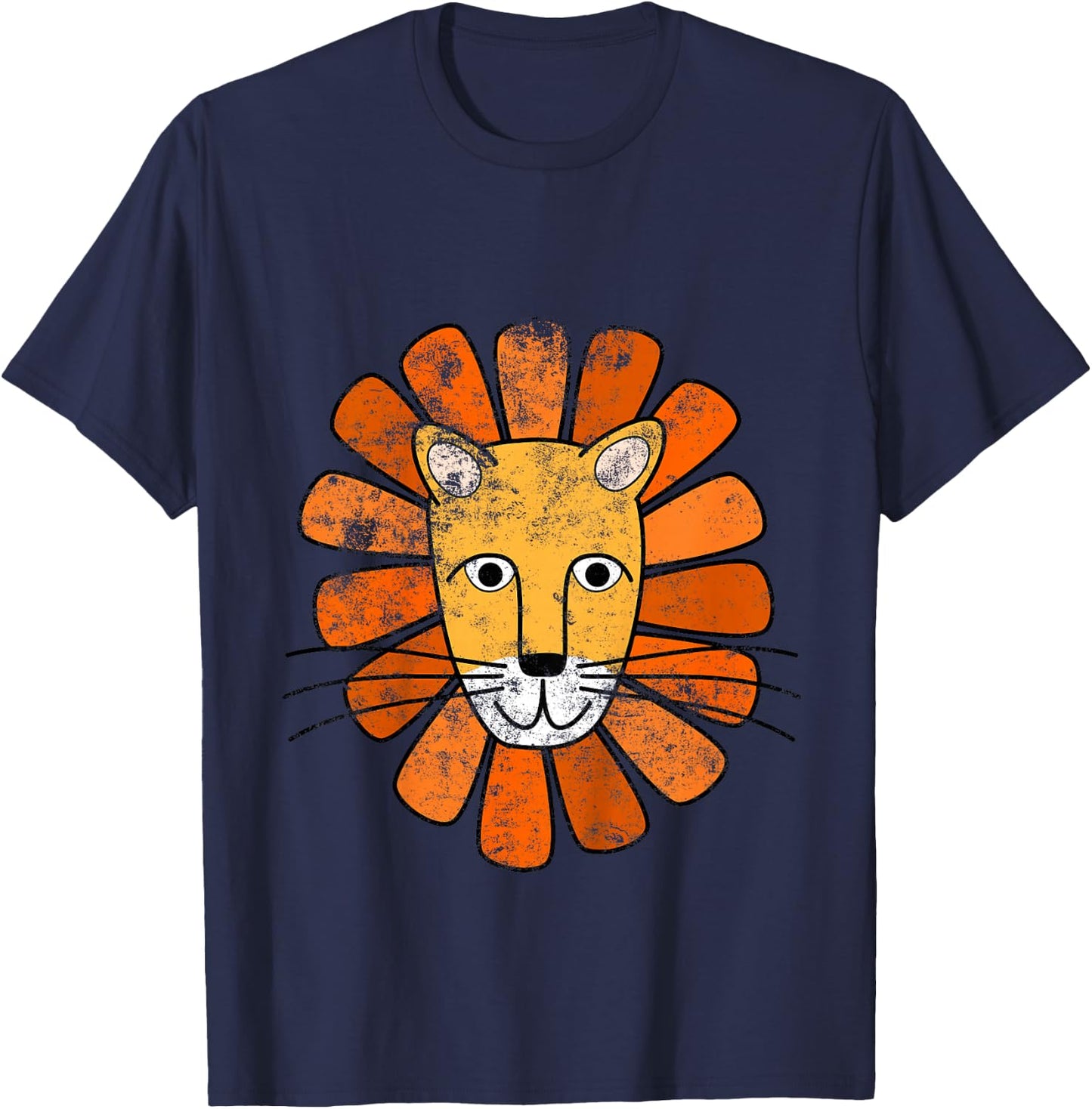 Lion Face . Boys / Girls Cartoon Lion T-Shirt - T-Shirt | Navy
