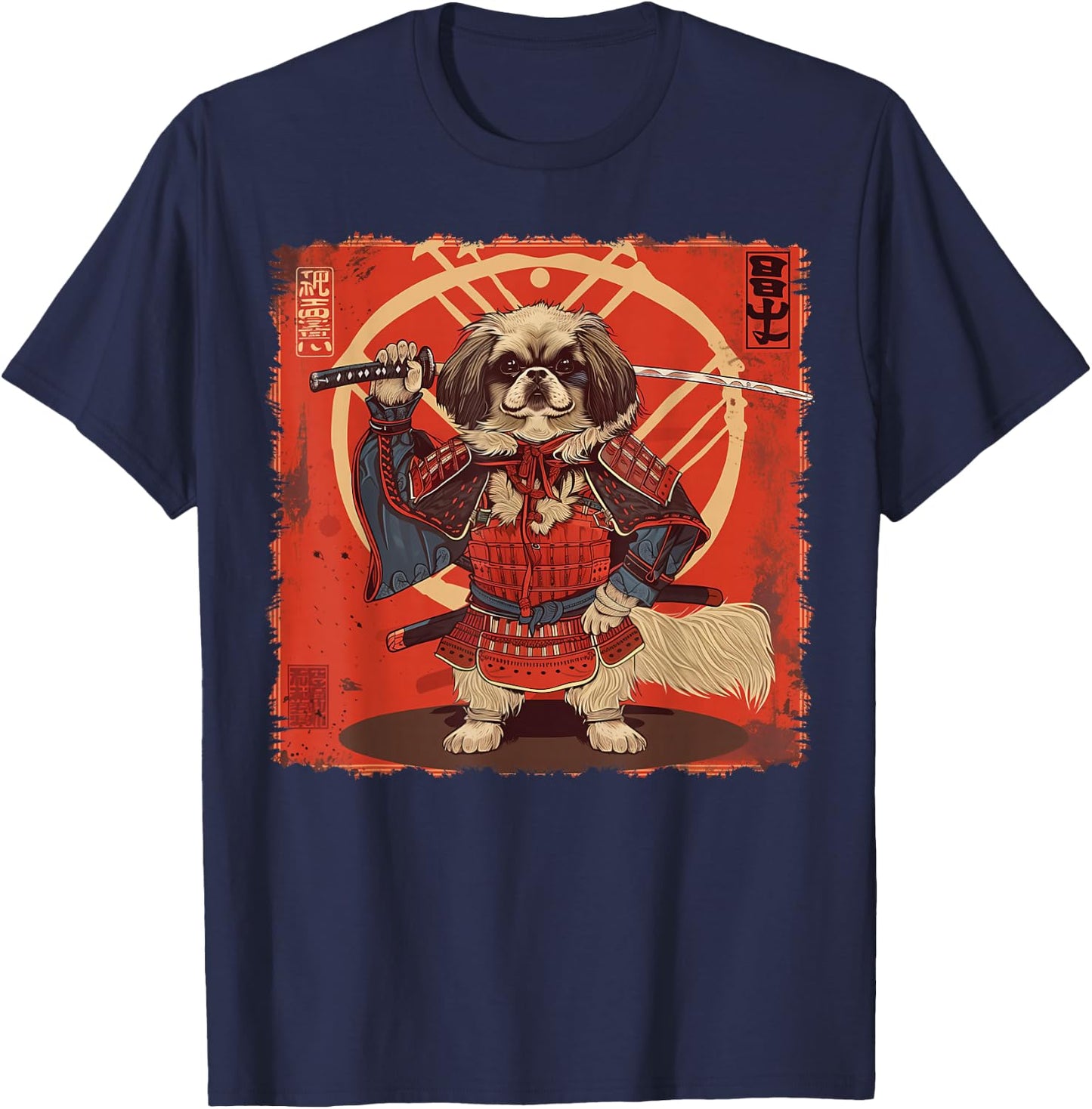 Pekingese Dog Japanese Art Samurai Ukiyo-e Vintage T-Shirt - T-Shirt | Navy