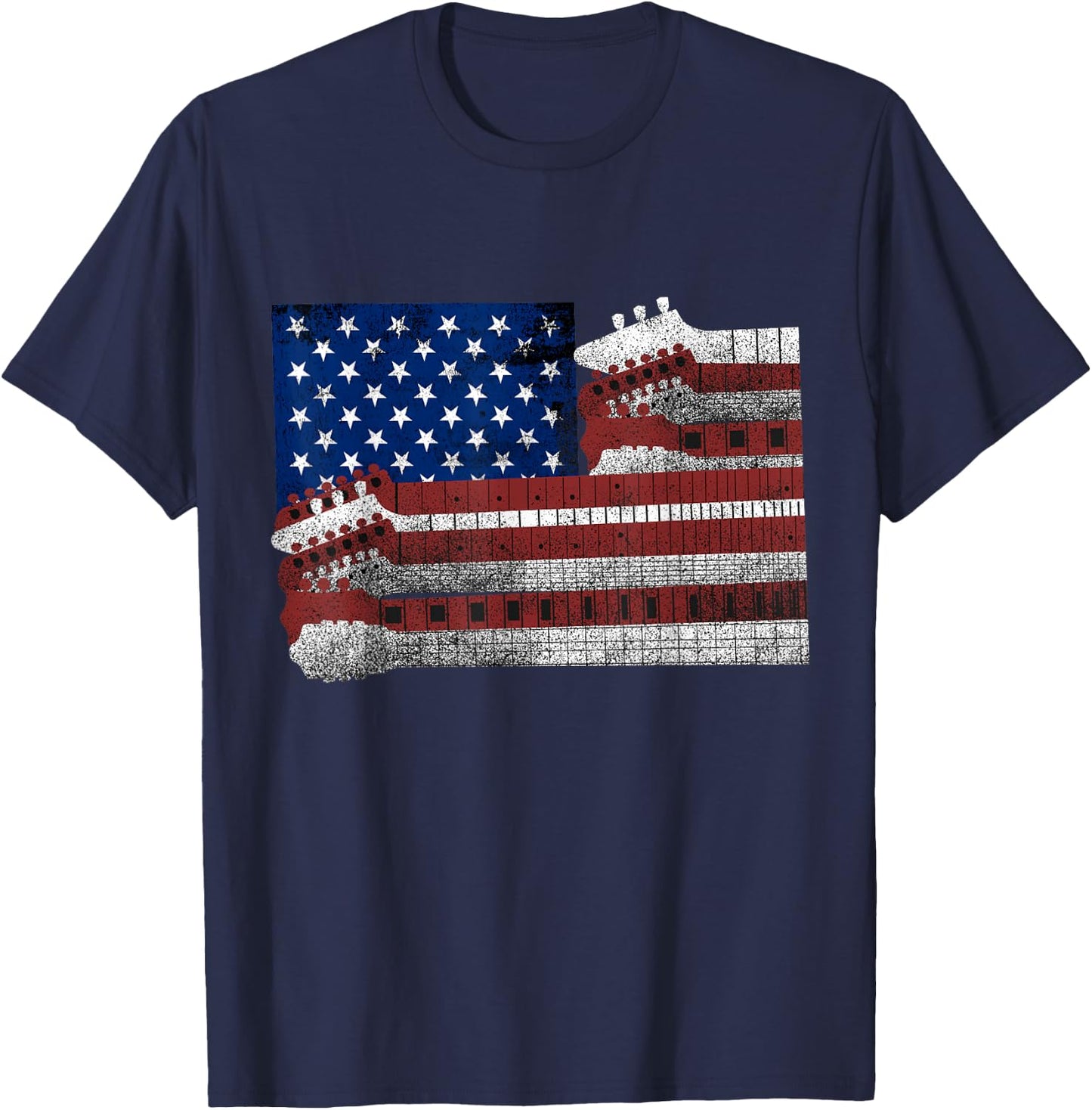 Guitar - US Flag Lovers - USA Patriotic Guitarist Women Kids Men T-Shirt - T-Shirt | Navy