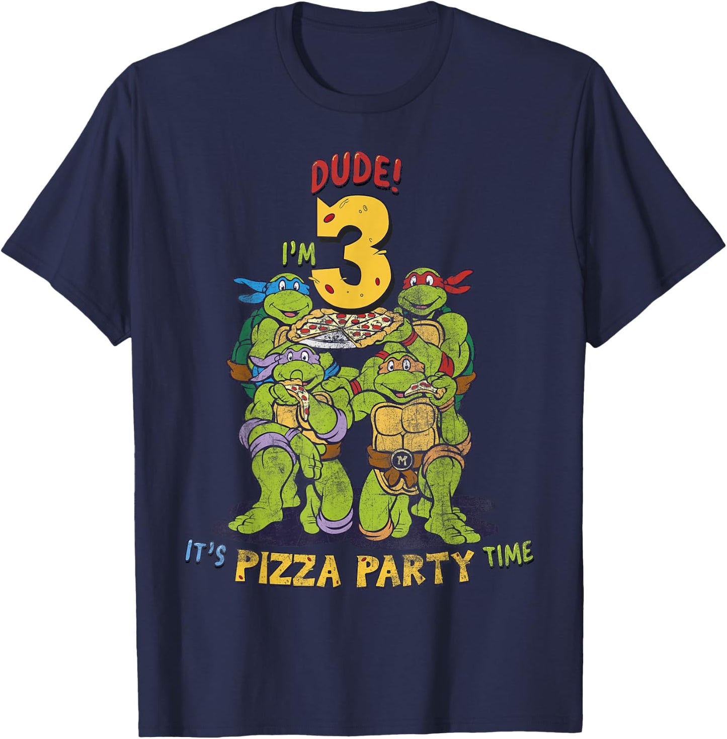 Teenage Mutant Ninja Turtles I'm 3 Dude Pizza Birthday Party T-Shirt - T-Shirt | Navy