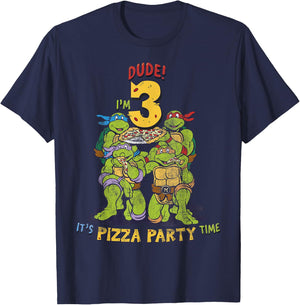 Teenage Mutant Ninja Turtles I'm 3 Dude Pizza Birthday Party T-Shirt - T-Shirt | Navy