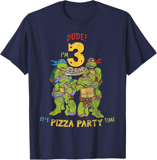 Teenage Mutant Ninja Turtles I'm 3 Dude Pizza Birthday Party T-Shirt - T-Shirt | Navy