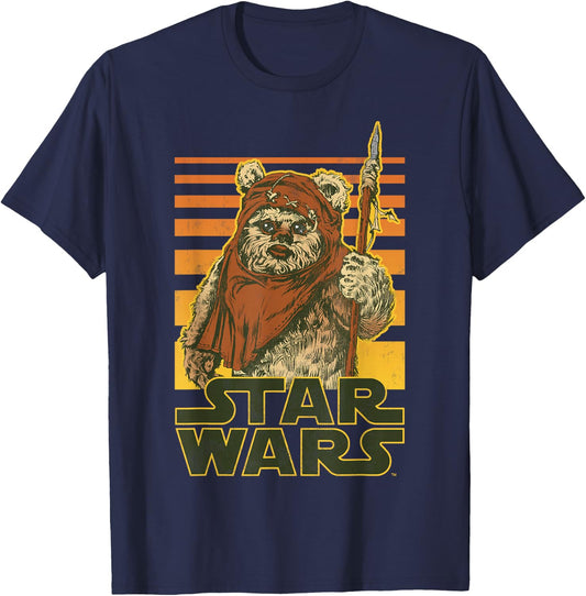 Star Wars Wicket Retro Ewok Sunset Halftone Graphic T-Shirt - T-Shirt | Navy