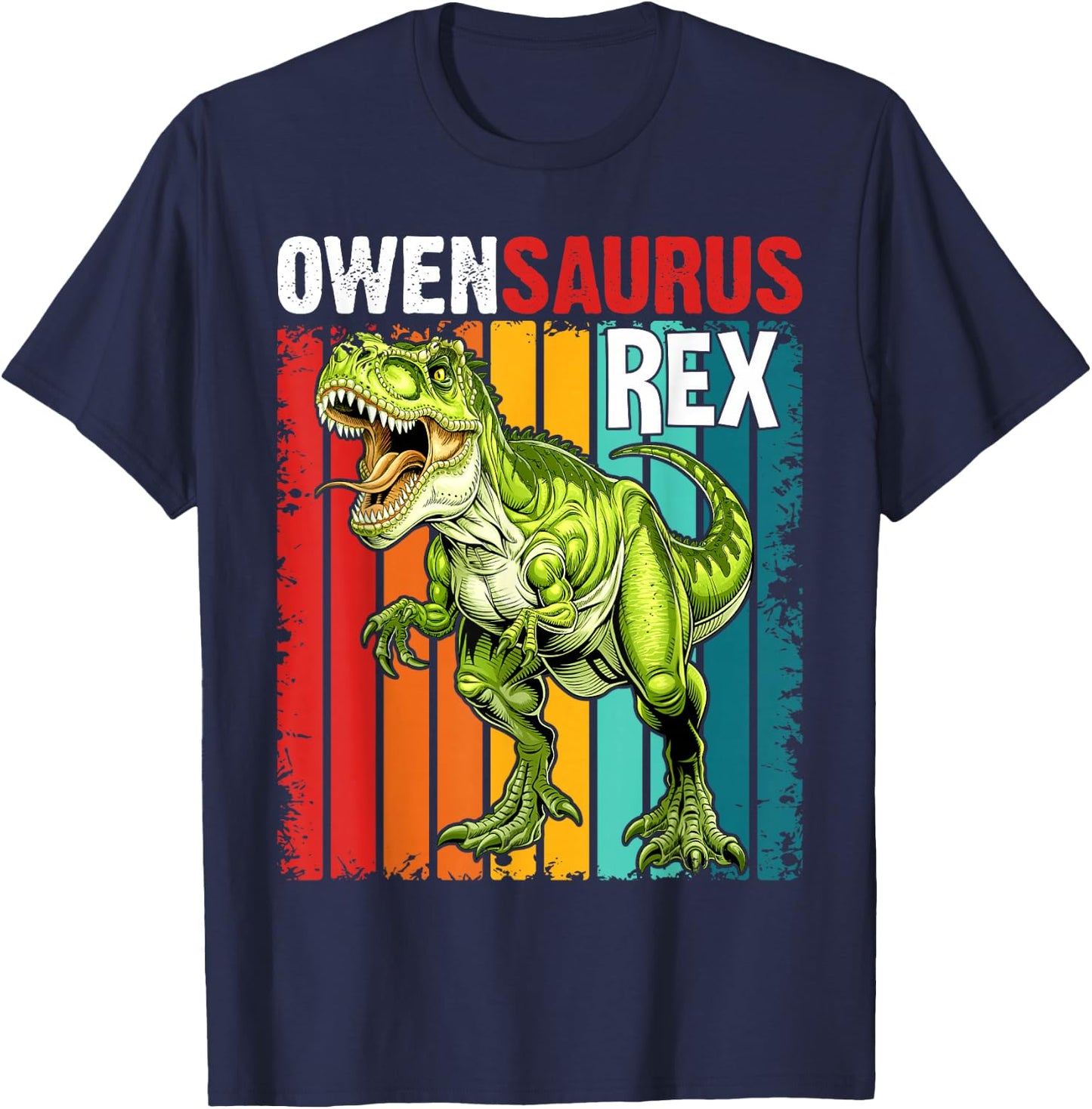 Owen Saurus Funny Personalized Dinosaur T Rex Name Boys T-Shirt - T-Shirt | Navy