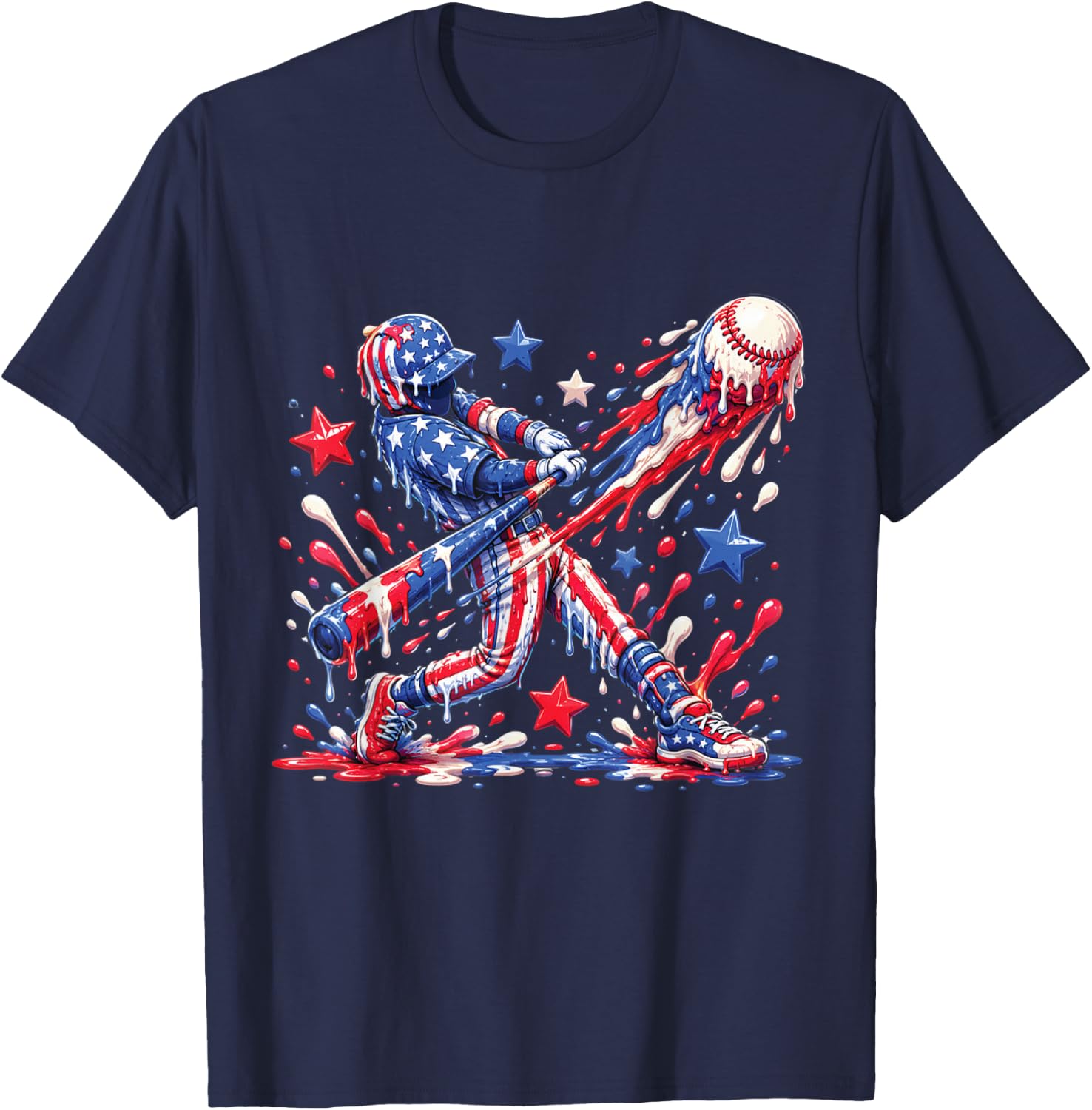 Baseball Drip Ice Cream 4th of July American USA Flag Boys T-Shirt - T-Shirt | Navy