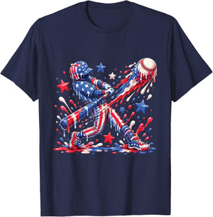 Baseball Drip Ice Cream 4th of July American USA Flag Boys T-Shirt - T-Shirt | Navy