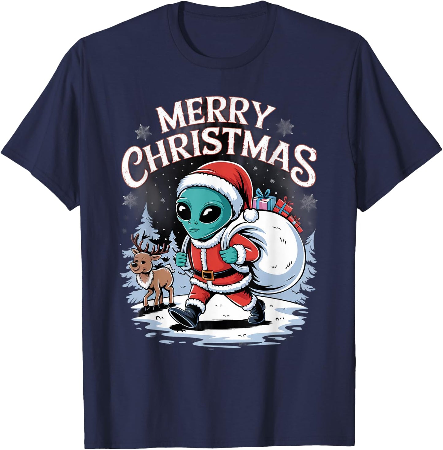Xmas Alien Santa on Alien Christmas T-Shirt - T-Shirt | Navy