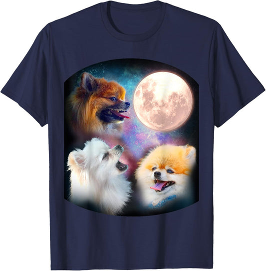 Pomeranian Dog T Shirt - Howling at Moon T-Shirt - T-Shirt | Navy