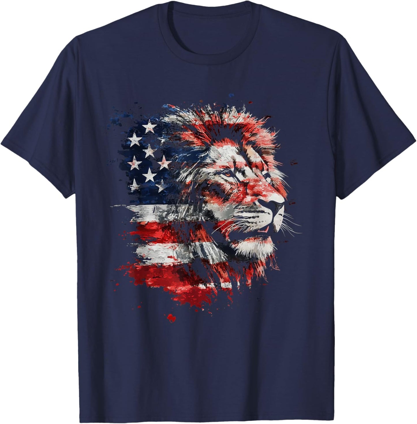 Patriotic Lion American Flag 4th Of July African Animal Lion T-Shirt - T-Shirt | Navy