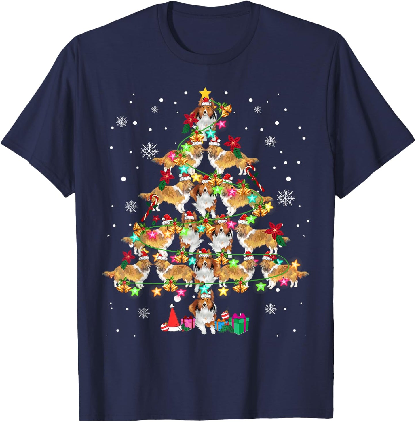 Shetland Sheepdog Christmas Tree Funny Sheltie Christmas T-Shirt - T-Shirt | Navy
