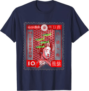 Vintage Geisha Japan Stamp T-Shirt - T-Shirt | Navy