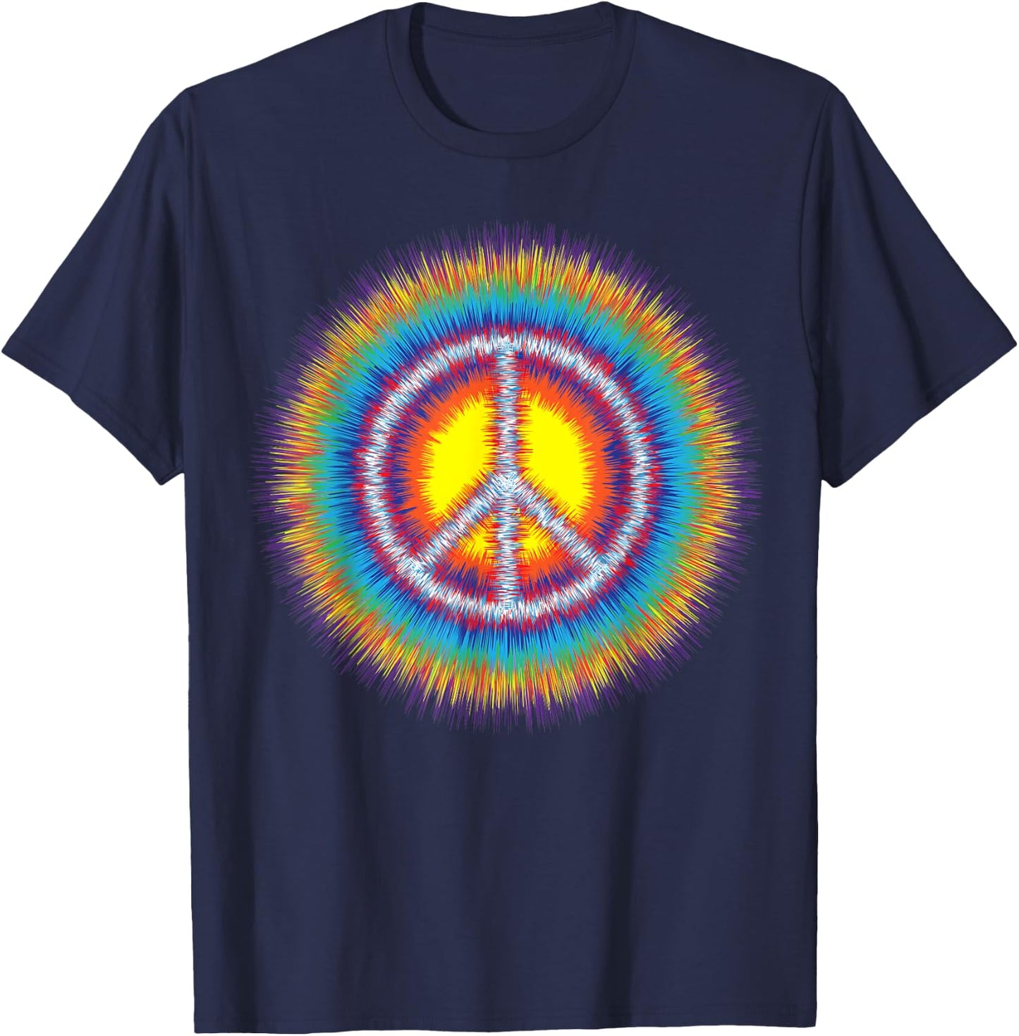 Sunburst Peace Sign Retro Starburst Hippie Tye Die T-Shirt - T-Shirt | Navy