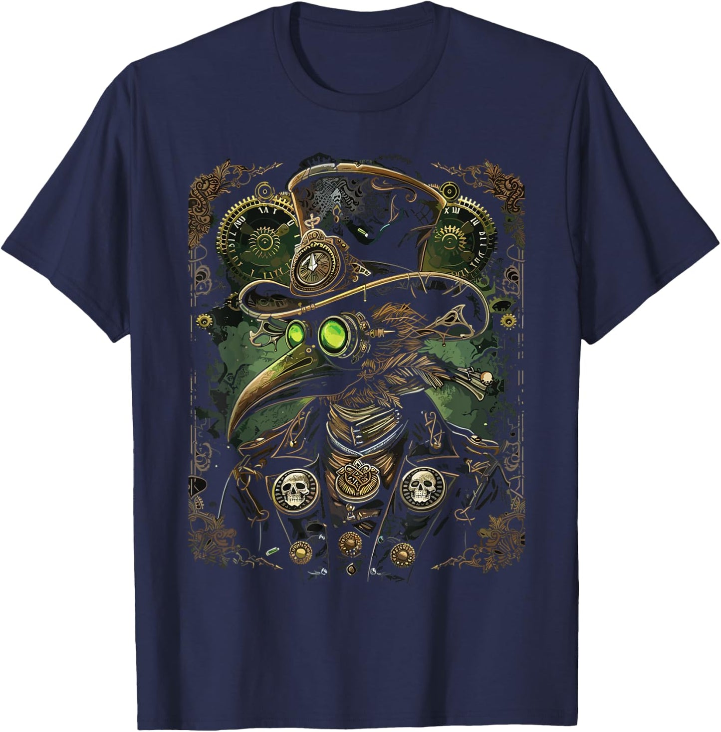 Mechanical Steampunk Pestilence Plague Doctor T-Shirt - T-Shirt | Navy