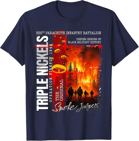 Triple Nickels Operation Firefly 555th Smokejumpers WWII T-Shirt - T-Shirt | Navy