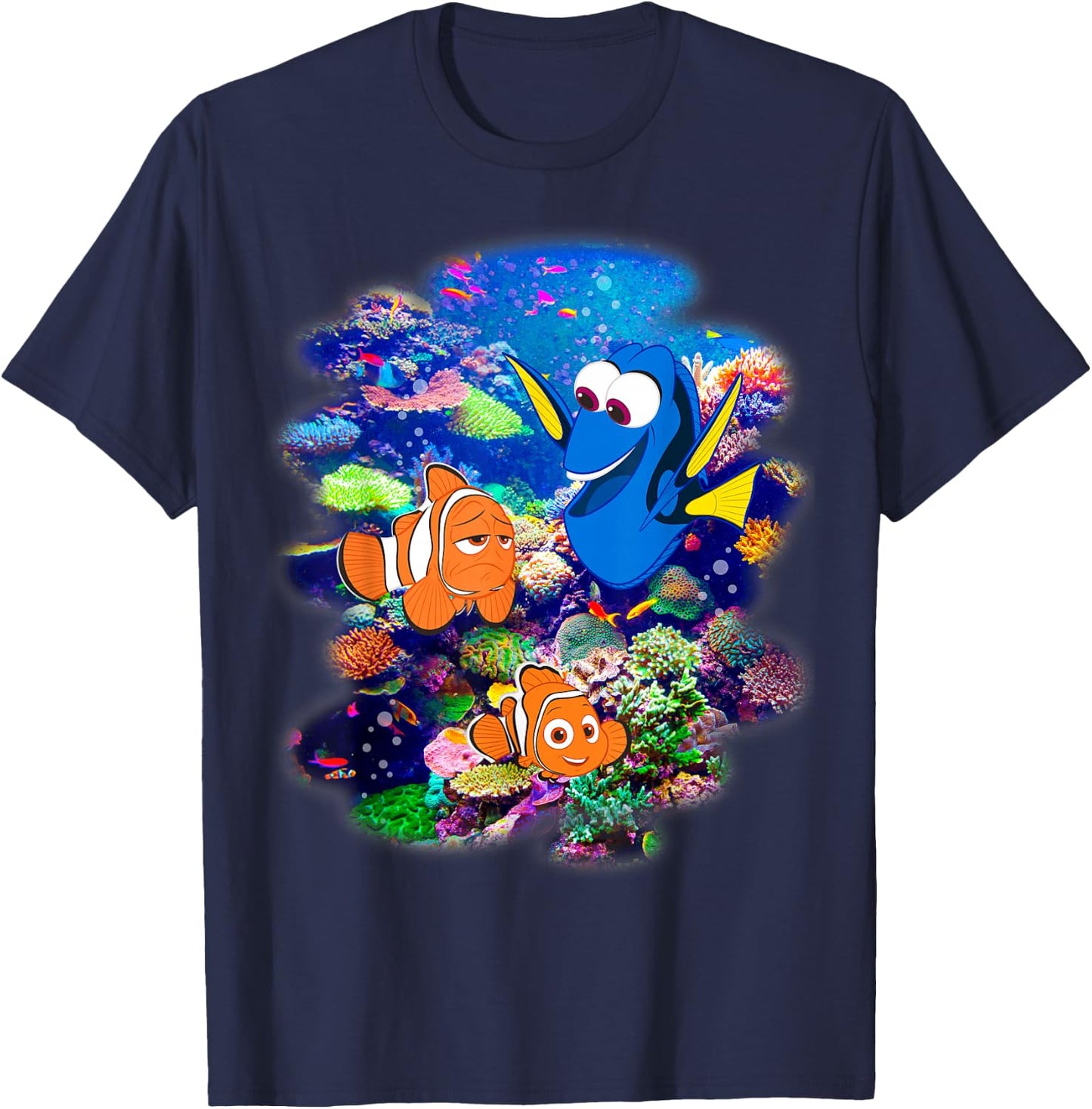 Disney Pixar Finding Dory Marlin & Nemo Rainbow Reef Scene T-Shirt - T-Shirt | Navy