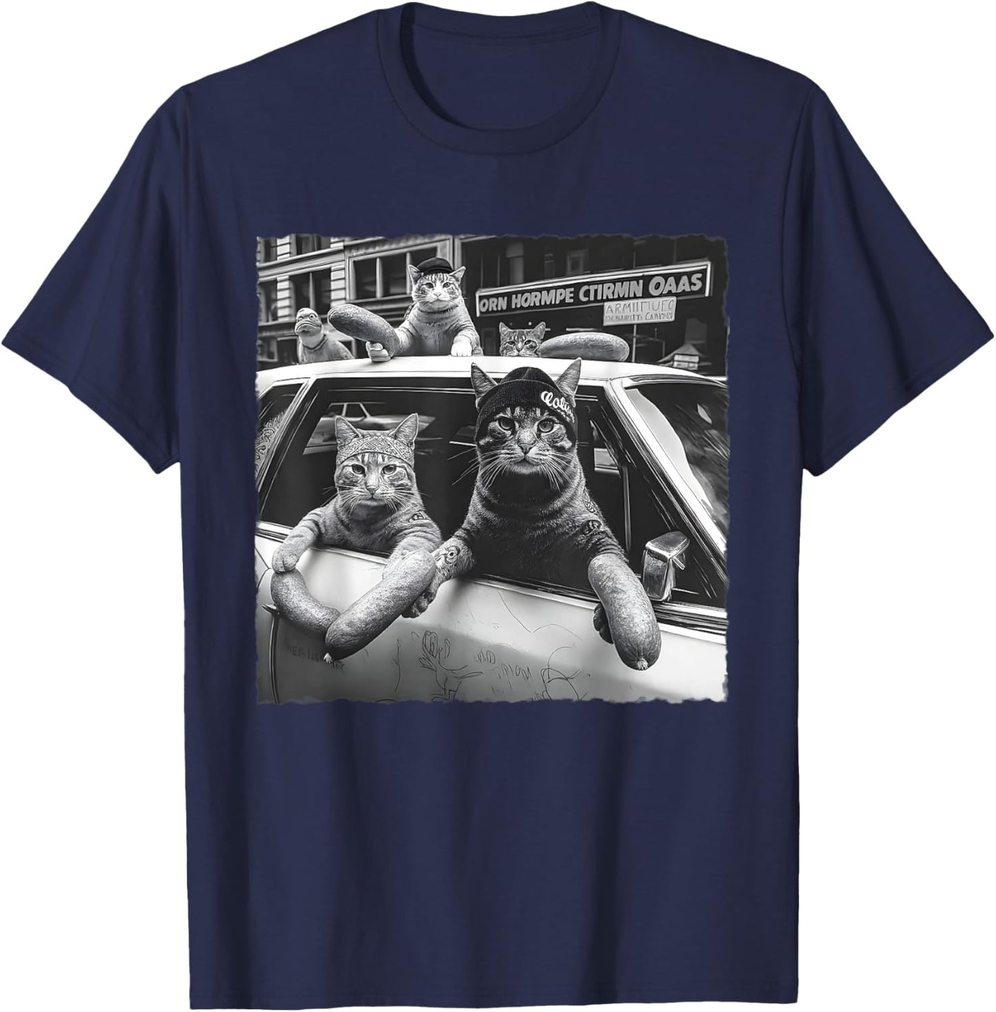 Funny Cat Gang Meme Cool Vintage Humor Sarcastic Men Women T-Shirt - T-Shirt | Navy