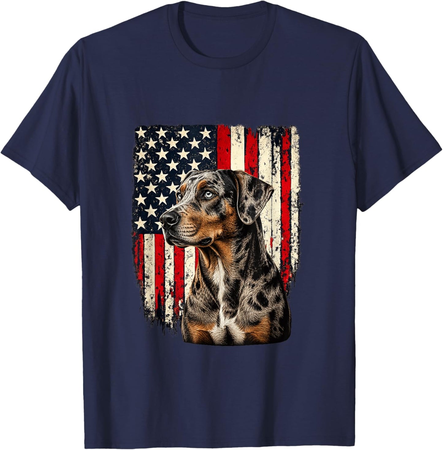 4th July USA American Flag Merle Catahoula Leopard Dog Lover T-Shirt - T-Shirt | Navy