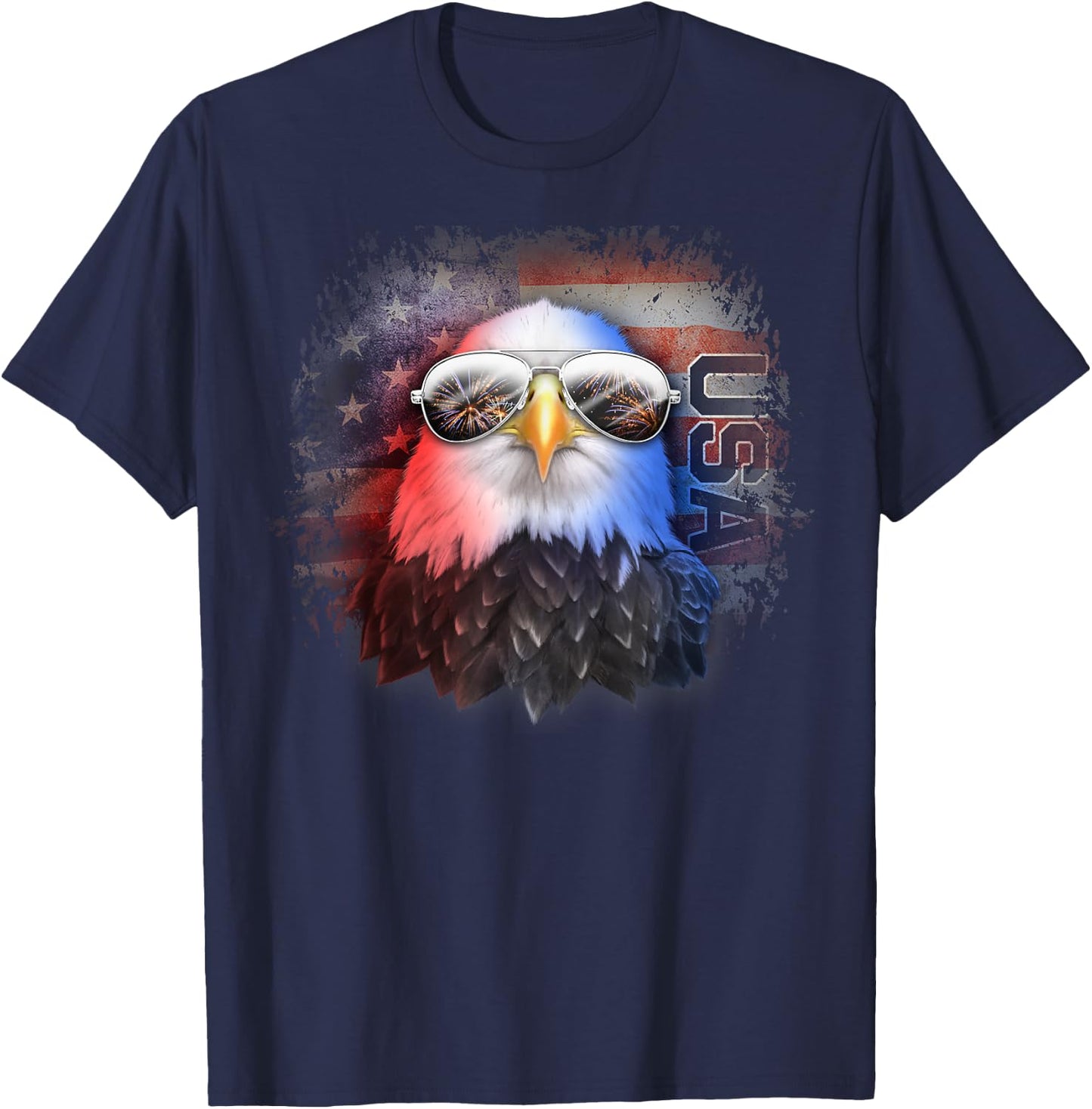 American Flag Grungy Bald Eagle Aviator With Sunglasses Kids Men T-Shirt - T-Shirt | Navy