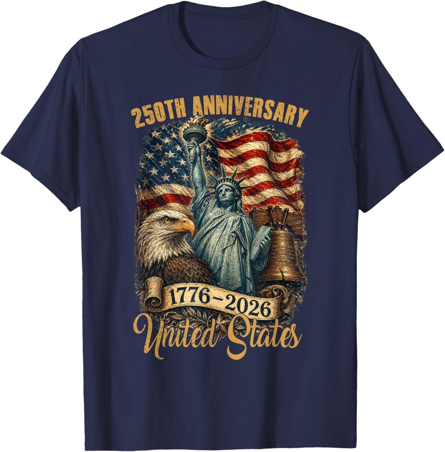 250 Years American Anniversary 1776-2026 USA Flag Men Women T-Shirt - T-Shirt | Navy