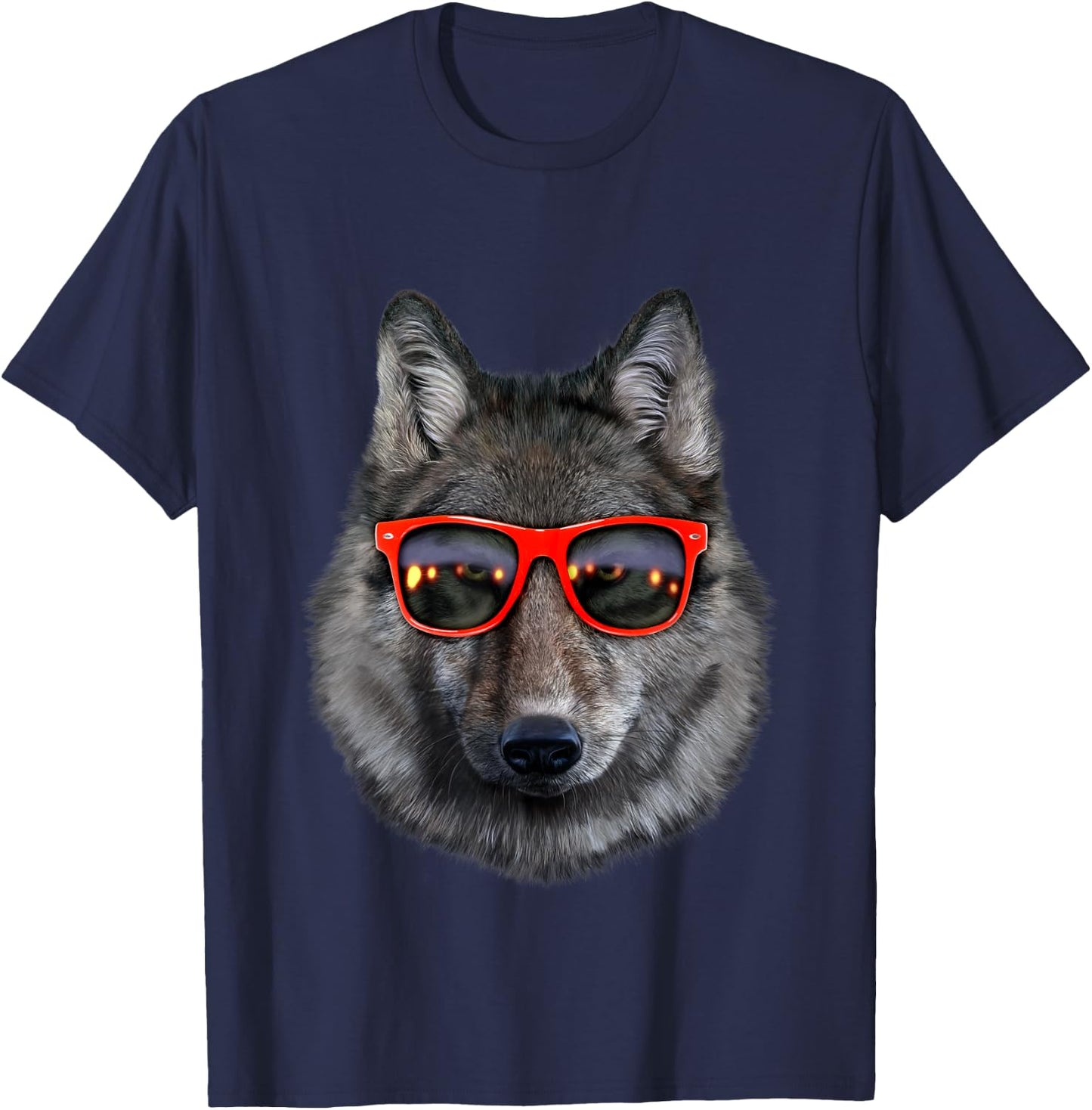 Wolf in Retro Sunglass Frame, Wolves T-Shirt - T-Shirt | Navy