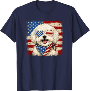 Cute Maltese Dog US America Flag Patriotic 4th of July T-Shirt - T-Shirt | Navy