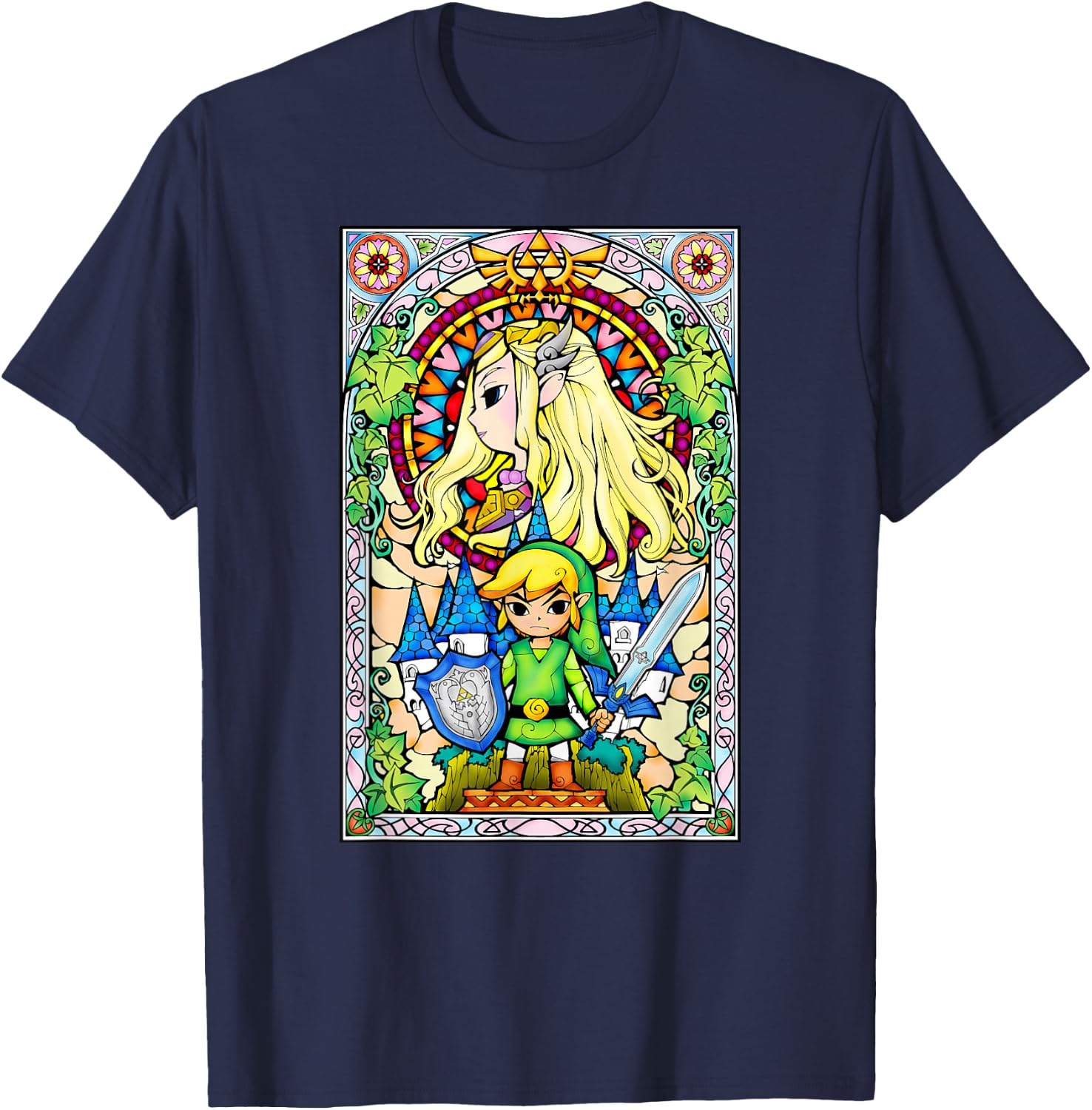 Legend Of Zelda Wind Waker Stained Glass Graphic T-Shirt - T-Shirt | Navy