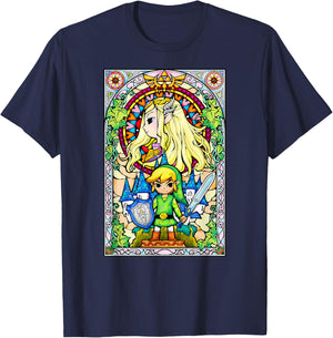 Legend Of Zelda Wind Waker Stained Glass Graphic T-Shirt - T-Shirt | Navy