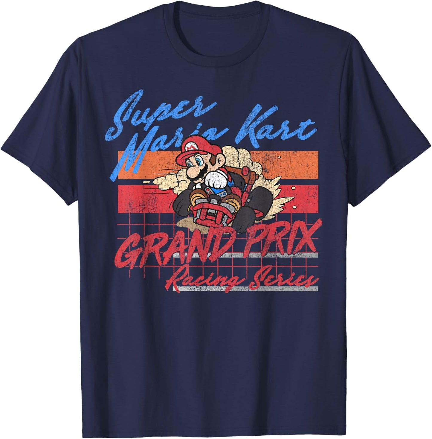 Mario Kart Racing Retro Drift Distressed Graphic T-Shirt - T-Shirt | Navy