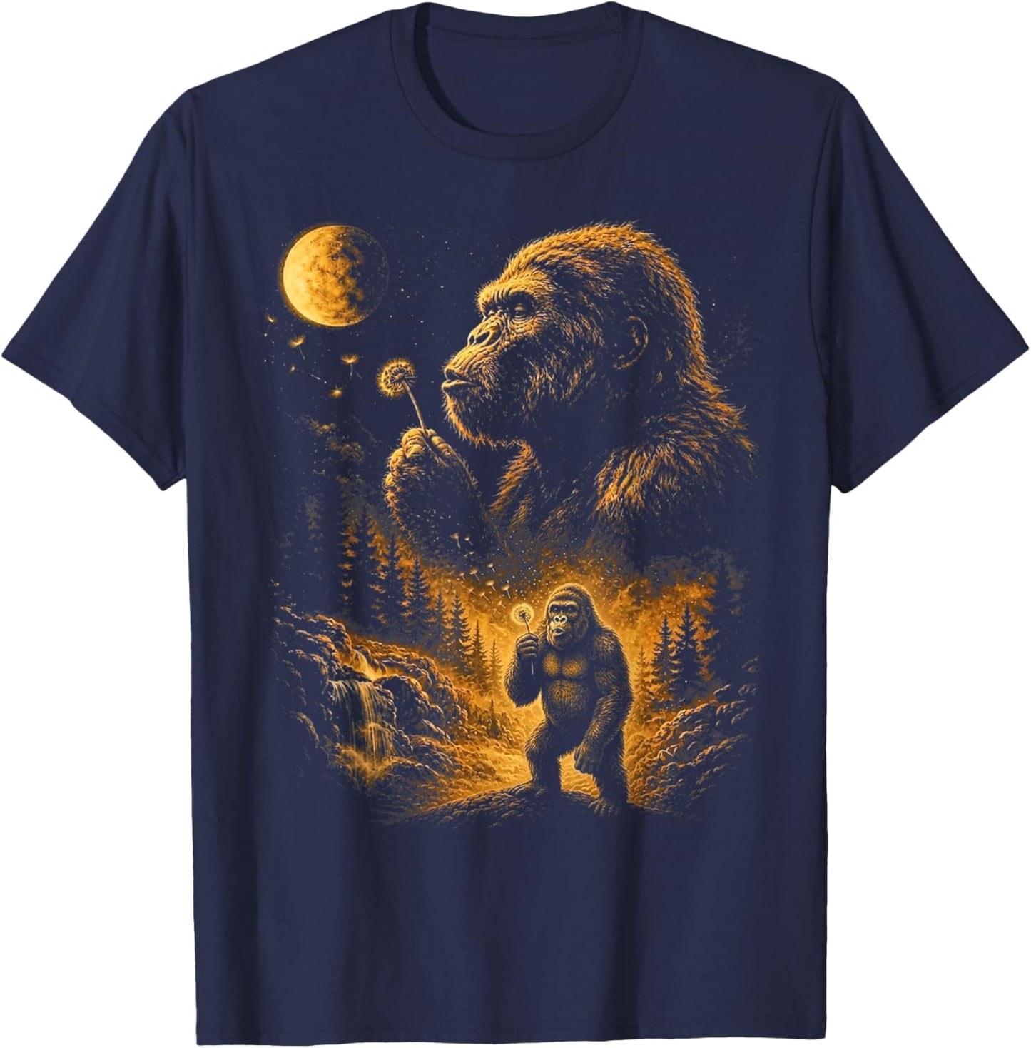 Blowing Wishes Funny Bigfoot Blowing Dandelion Gifts T-Shirt - T-Shirt | Navy
