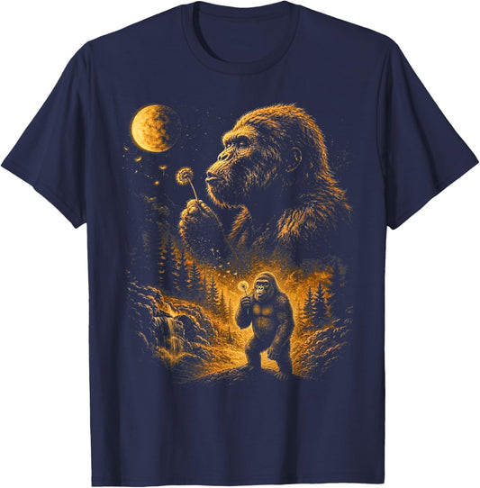 Blowing Wishes Funny Bigfoot Blowing Dandelion Gifts T-Shirt - T-Shirt | Navy