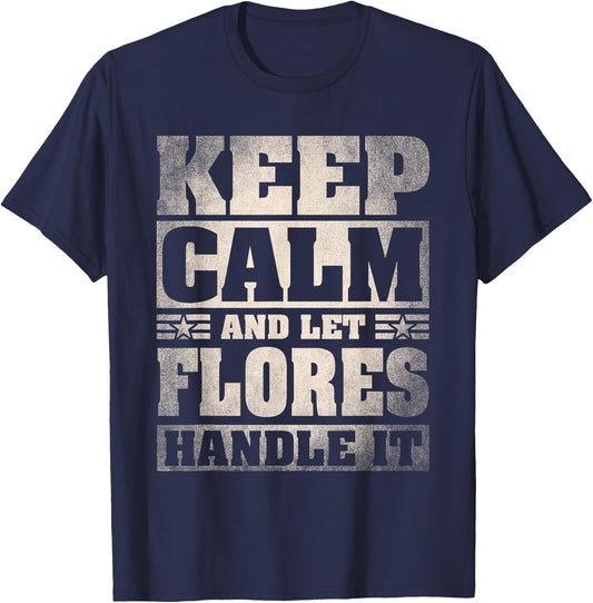 Flores Name Shirt Personalized Flores Last Name T-Shirt - T-Shirt | Navy
