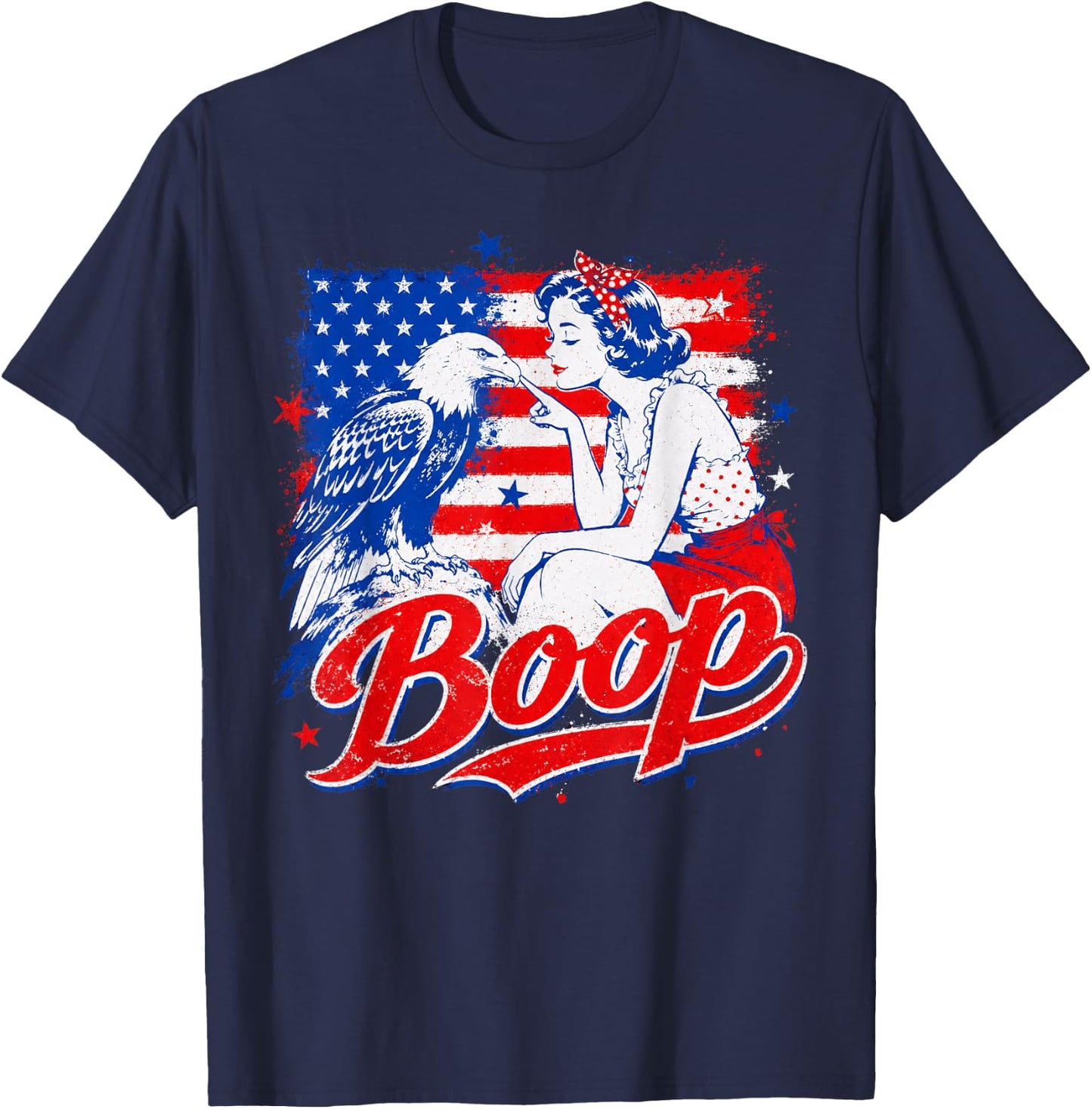 Funny Hand Boop Nose Girl Eagle Funny Patriotic 4th of July T-Shirt - T-Shirt | Navy