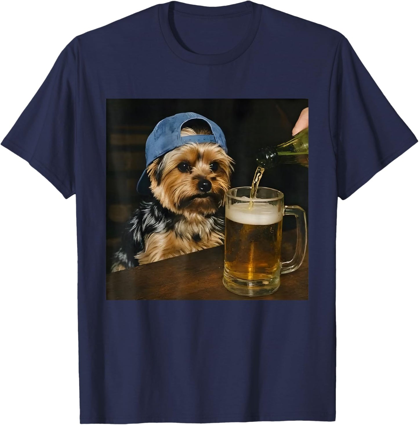 Funny Yorkie Drinking Beer Cute Dog Meme Humor T-Shirt - T-Shirt | Navy