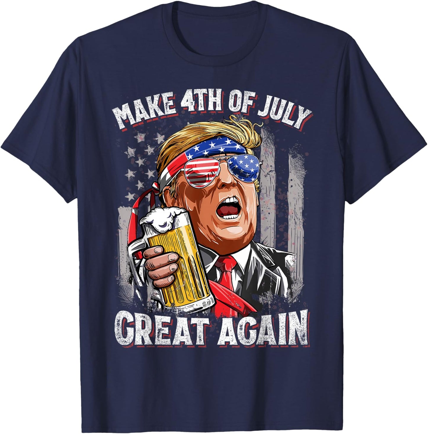 Trump Make 4th of July Great Again Men Drinking Beer Funny T-Shirt - T-Shirt | Navy